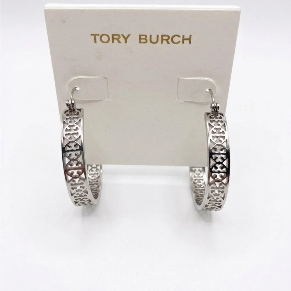 Tory Burch Kinsley Logo Hoop Earrings with Dust Bag NEW